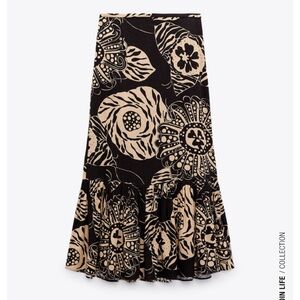 ZARA LINEN BLEND LONG PRINTED SKIRT